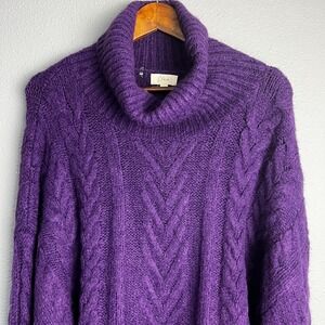 Elan Purple Cable Chunky Knit Turtleneck Cropped Cozy Sweater Long Sleeve Size M